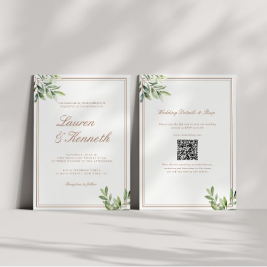 Invitation Code QR de mariage au eucalyptus Taupe Clair