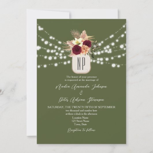Invitation Code QR de mariage au monogramme boho (Devant)