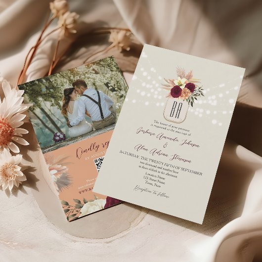 Invitation Code QR de mariage au monogramme boho
