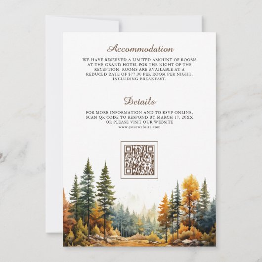 Invitation Code QR de mariage automne rustique forêt de monta (Dos)