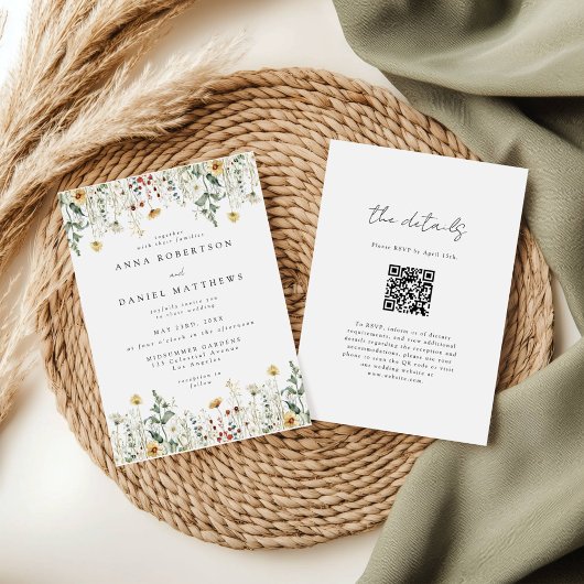 Invitation Code QR de mariage aux fleurs sauvages