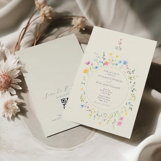 Invitation Code QR de mariage aux fleurs sauvages Boho