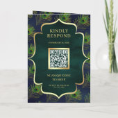 Invitation Code QR de mariage aux plumes de paon vert bleu ma (Dos)