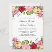 Invitation Code QR de mariage aux roses roses et rouges roman (Devant)