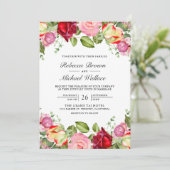 Invitation Code QR de mariage aux roses roses et rouges roman (Debout devant)