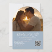Invitation Code QR de mariage avec arche de photos en bleu po (Dos)