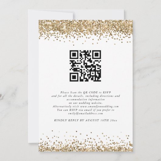 Invitation Code QR de mariage avec écriture Confettis Paillet (Dos)