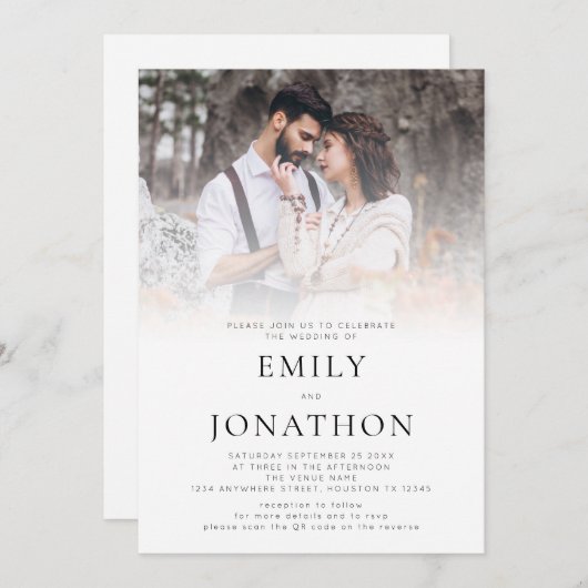 Invitation Code QR de mariage avec photo simple (Devant / Derrière)
