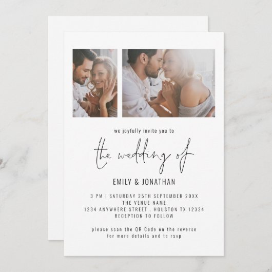 Invitation Code QR de mariage avec script photo moderne 2 (Devant / Derrière)