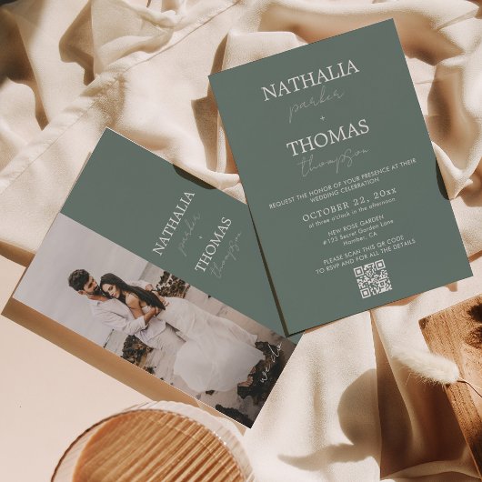 Invitation Code QR de mariage avec typographie moderne et pho