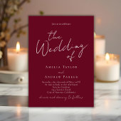 Invitation Code QR de mariage blanc et bordeaux écriture élég