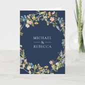 Invitation Code QR de mariage bleu marine Fleur sauvage bohèm (Devant)