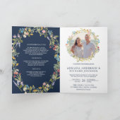 Invitation Code QR de mariage bleu marine Fleur sauvage bohèm (Intérieur)