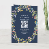 Invitation Code QR de mariage bleu marine Fleur sauvage bohèm (Dos)