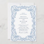 Invitation Code QR de mariage bleu poussiéreux orné de la Ren (Devant)