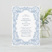 Invitation Code QR de mariage bleu poussiéreux orné de la Ren (Debout devant)