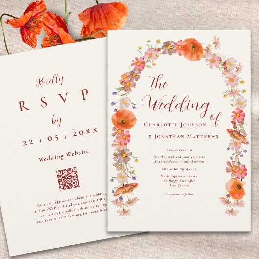 Invitation Code QR de mariage bohème aux fleurs sauvages colo