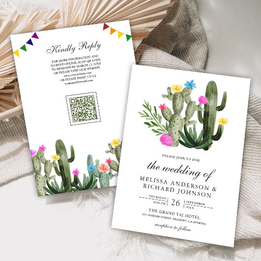 Invitation Code QR de mariage Cactus Floral Fiesta Mexicaine