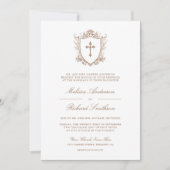 Invitation Code QR de mariage catholique beige victorien (Devant)