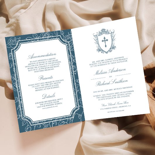 Invitation Code QR de mariage catholique bleu poussiéreux vic