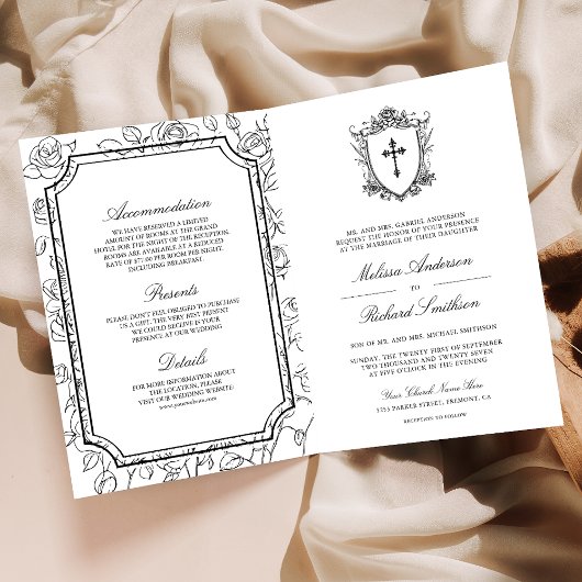 Invitation Code QR de mariage catholique noir et blanc victor