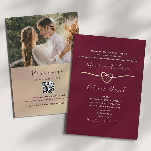 Invitation Code QR de mariage chic romantique bordeaux