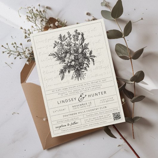Invitation Code QR de mariage chrétien simple à motif floral