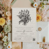 Invitation Code QR de mariage chrétien simple à motif floral