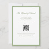 Invitation Code QR de mariage classique vert sauge et blanc (Dos)