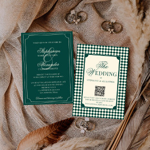 Invitation Code QR de mariage classique vintage émeraude à l'