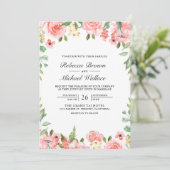 Invitation Code QR de mariage Collage photo floral rose blush (Debout devant)
