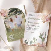 Invitation Code QR de mariage de cactus de Pampas à fleurs ro