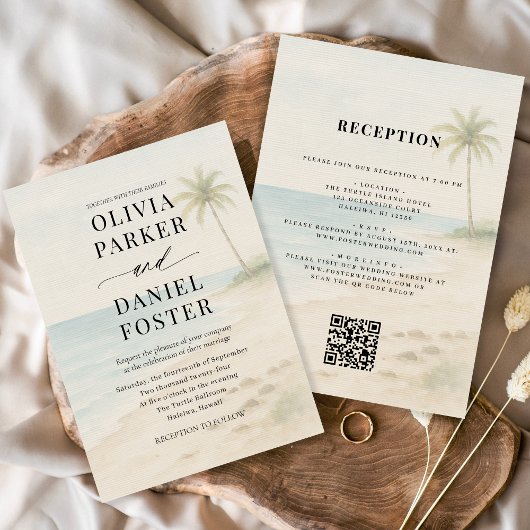 Invitation Code QR de mariage de destination de plage tropica