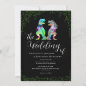Invitation Code QR de mariage de dinosaure noir et blanc (Devant)