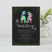 Invitation Code QR de mariage de dinosaure noir et blanc (Debout devant)
