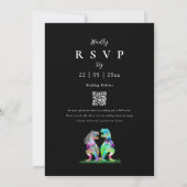 Invitation Code QR de mariage de dinosaure noir et blanc (Dos)