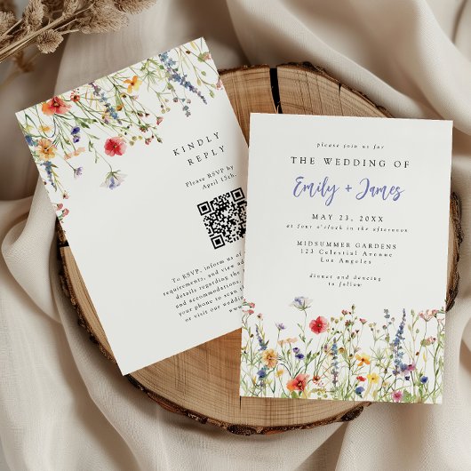 Invitation Code QR de mariage de fleurs sauvages de printemps