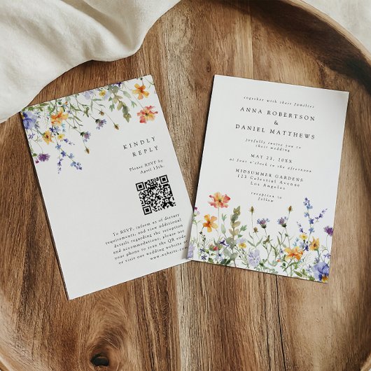 Invitation Code QR de mariage de jardin de fleurs sauvages d'