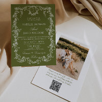 Code QR de mariage de jardin en vert olive floral