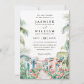 Invitation Code QR de mariage Destination Palmier Scène Mexic (Devant)