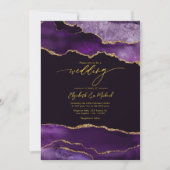Invitation Code QR de mariage élégant à l'agate violette et o (Devant)