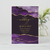Invitation Code QR de mariage élégant à l'agate violette et o (Debout devant)
