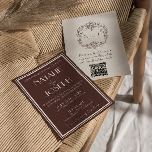 Invitation Code QR de mariage élégant au chocolat brun et à l