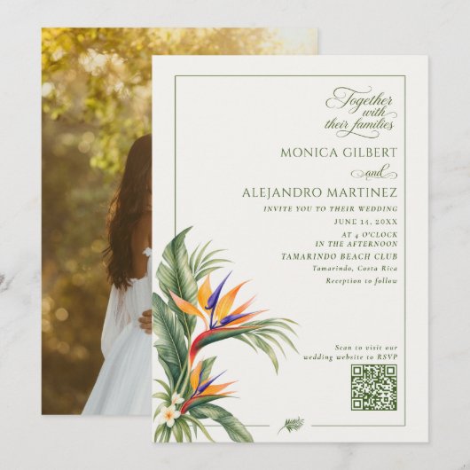 Invitation Code QR de mariage élégant de destination Photo (Devant / Derrière)