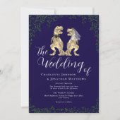 Invitation Code QR de mariage élégant dinosaure bleu marine (Devant)