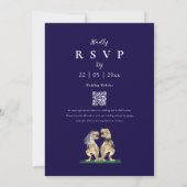 Invitation Code QR de mariage élégant dinosaure bleu marine (Dos)