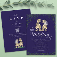 Code QR de mariage élégant dinosaure bleu marine