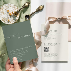 Invitation Code QR de mariage élégant et moderne vert sauge R