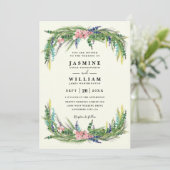 Invitation Code QR de mariage élégant pays rustique pin flora (Debout devant)