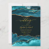 Invitation Code QR de mariage élégant sarcelle et agate dorée (Devant)